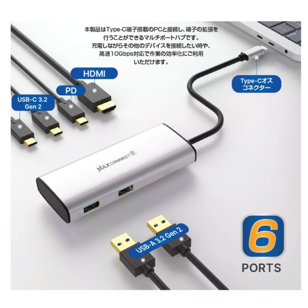 
<span>TCHD2A3CPD-4K60 MaxConnect 4K60Hz対応 6 in 1 Type-Cハブ</span>
 thumbnail 4