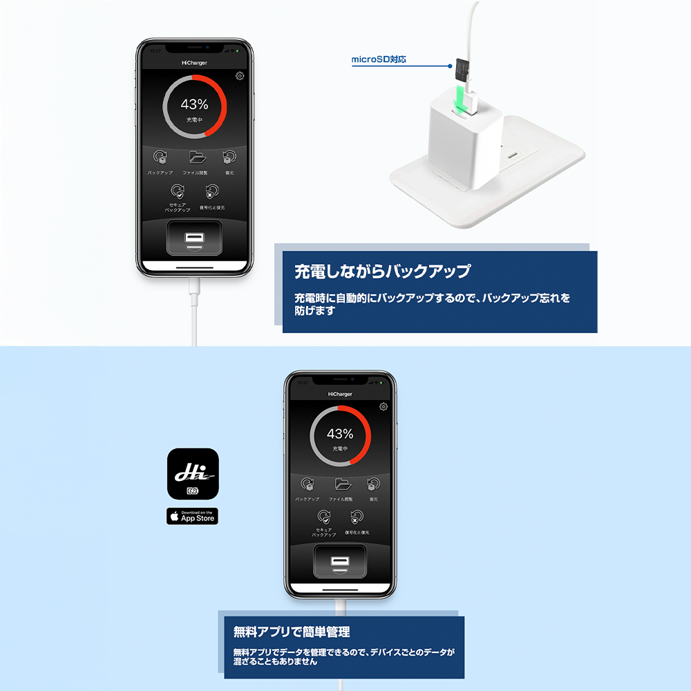 
<span>NBHIC12W-1A1 iPhoneを充電しながらカメラロールの画像データや連絡先をバックアップできる充電器</span>
 thumbnail 4
